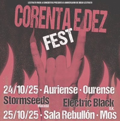 Corenta e Dez Fest llega a Ourense y Mos del 24 al 25 de octubre, con bandas nacionales e internacionales de rock, blues y funk para celebrar los 50 años de Diego Lestrato.