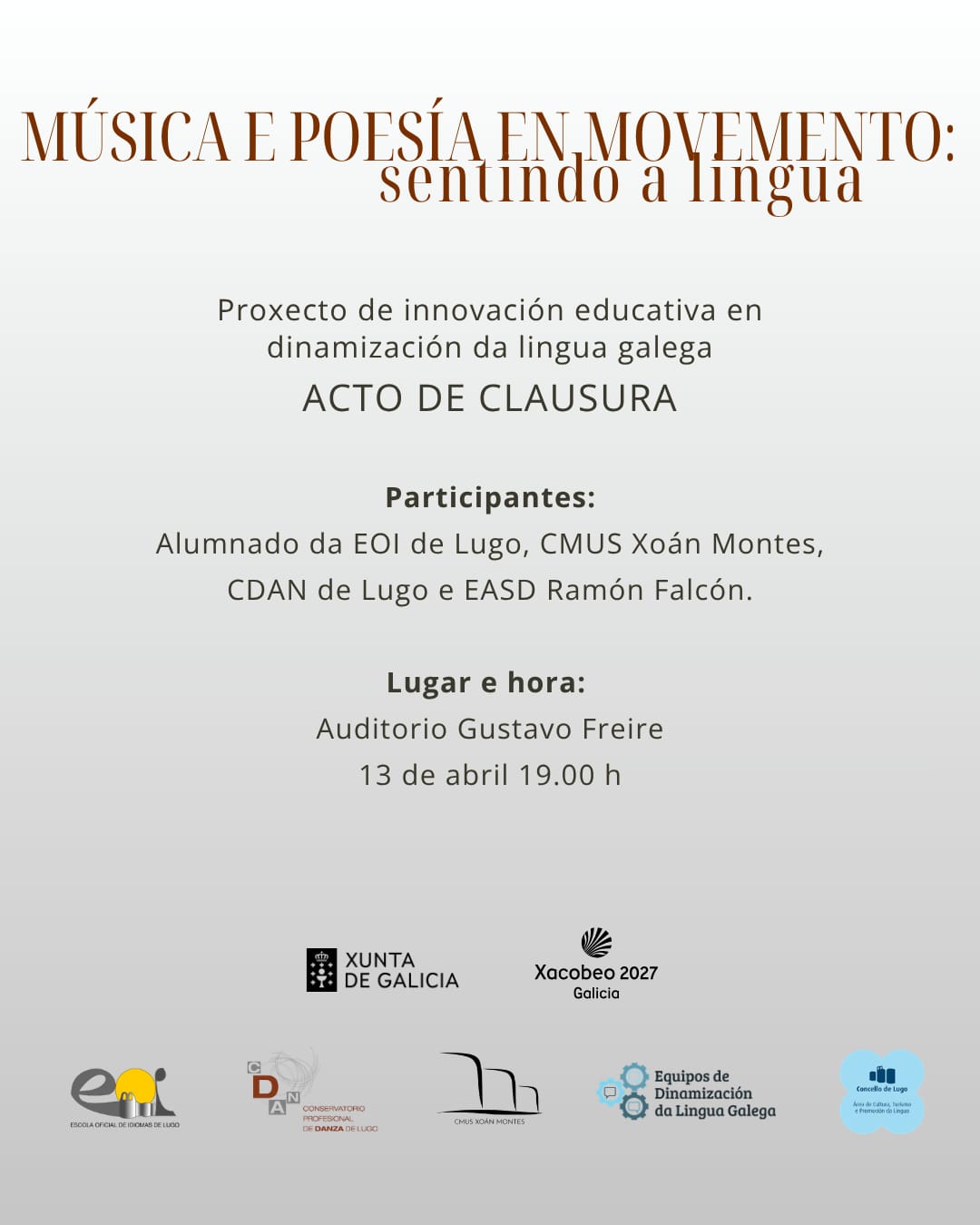 Música e Poesía en Movemento Lugo 13 de abril 2026 acto de clausura gratuito